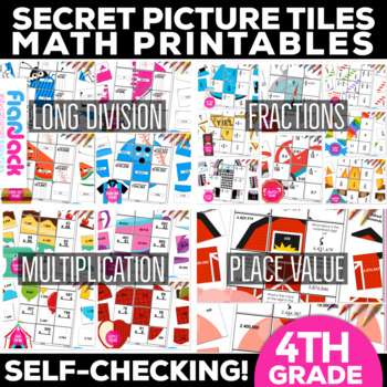Preview of 4th Grade Mystery Picture Math Worksheets | Secret Picture Tiles MEGA Bundle