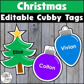 Preview of Editable Christmas Cubby Name Tags Bundle