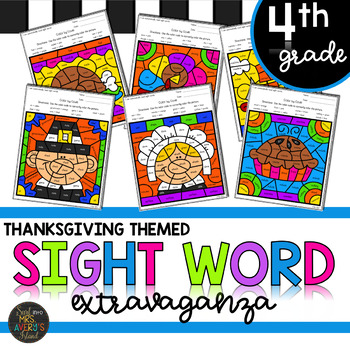 Preview of Color by Sight Word Thanksgiving | Fry Sight Words | Fourth Grade | November