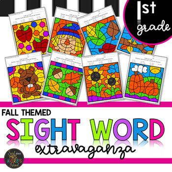 Preview of First Grade Sight Words Color by Code Fall Literacy Activities