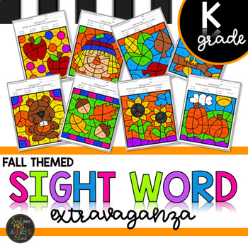 Preview of Fall Themed Kindergarten Sight Words Color by Code Activities