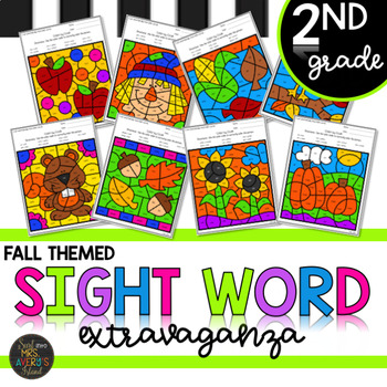 Preview of Fall Themed Second Grade Sight Words Color by Code Activities