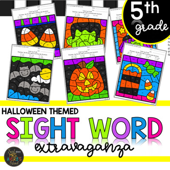 Preview of Fifth Grade Halloween Themed Color by Code Sight Word Activities