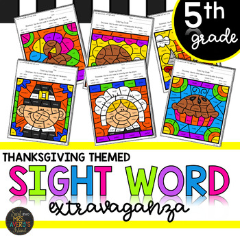 Preview of Color by Sight Word Thanksgiving | Fry Sight Words | Fifth Grade