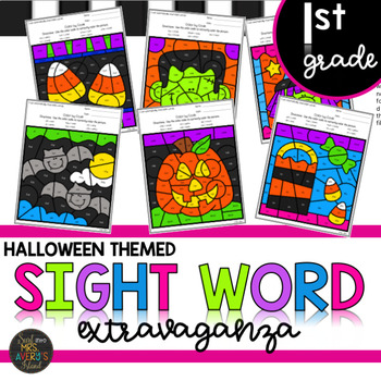 Preview of First Grade Sight Word Activities Halloween Theme Color by Code Printables