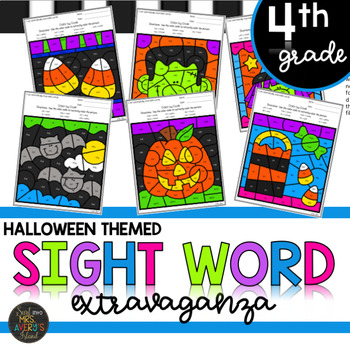 Preview of Fourth Grade Halloween Themed Color by Code Sight Word Activities