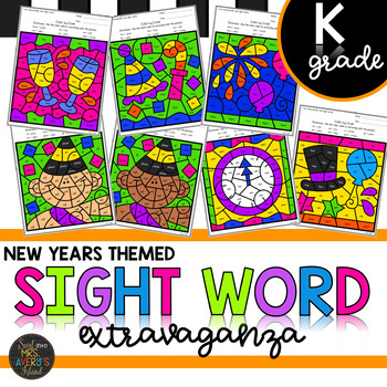 Preview of Kindergarten New Years Color by Code Sight Word Activities