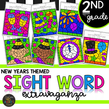 Preview of Second Grade New Years Color by Code Sight Word Activities