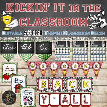 Preview of Soccer Classroom Theme Decor Bundle Editable