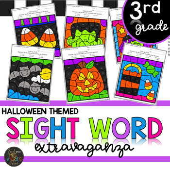 Preview of Third Grade Halloween Themed Color by Code Sight Word Activities