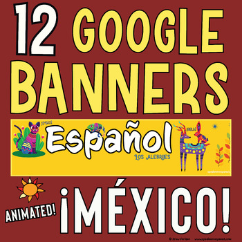 Preview of Spanish Google Classroom Banners Animated and Static Google Headers for Mexico