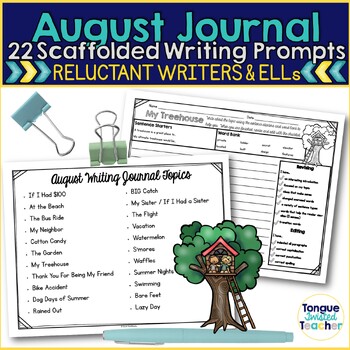 Preview of August Writing Journal Daily Writing Prompts for the Month
