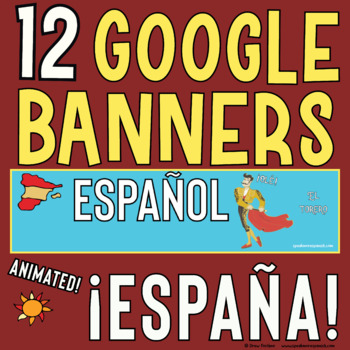 Preview of Spanish Google Classroom Banners Animated and Static Google Headers for SPAIN