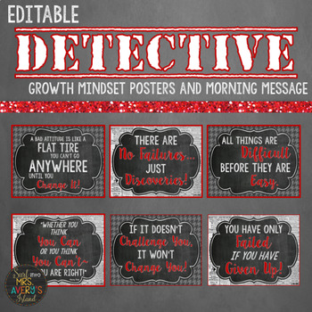 Preview of Detective Themed Growth Mindset (Editable)