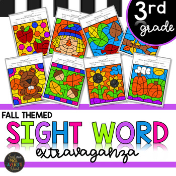 Preview of Fall Themed Third Grade Sight Words Color by Code Activities