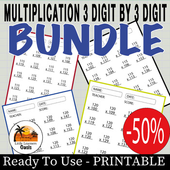 Preview of -50% SALE OFF Math Multiplication Worksheet 3 Digit By 3 Digit (100 to 120)