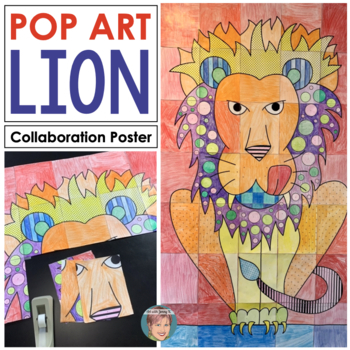 Preview of Pop Art Lion Collaboration Poster | Great Zoo Animals Coloring Activity
