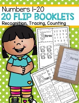 Preview of 20 NUMBERS FLIP Books - Number Recognition, Tracing and Counting