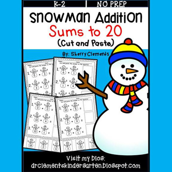 Preview of Winter Addition to 20 | Snowman | Worksheets | Cut and Paste