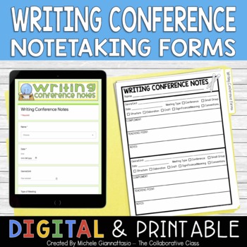 Preview of Writing Conference Form | Writer's Workshop | Distance Learning