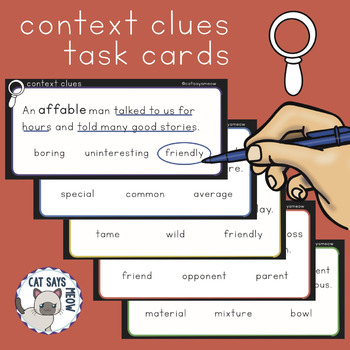 Preview of Context Clues Task Cards with Answer Choices (field of 3)