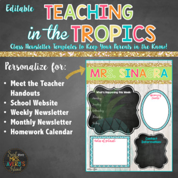 Preview of Meet the Teacher Class Newsletter - Editable Beach Theme