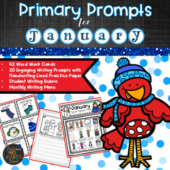 Preview of January PRIMARY Writing Prompts and Word Work with Practice Lines