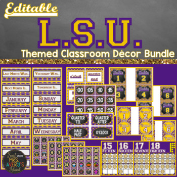 Preview of LSU Classroom Theme Decor Bundle Editable