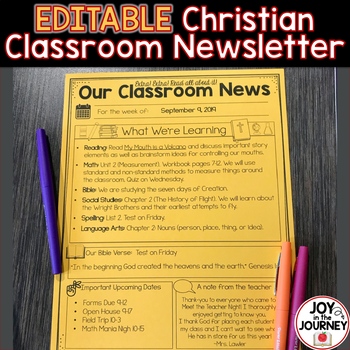 Preview of Christian Classroom Newsletter (EDITABLE)