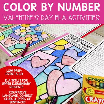 Preview of Valentine's Day Color By Number -  ELA Activities