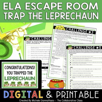 Preview of St. Patrick's Day Escape Room | ELA Escape Room | Print & Digital