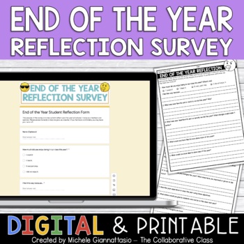 Preview of End of the Year Student Reflection Survey | Print + Digital