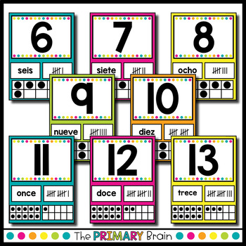 Black and Brights Spanish Number Card Posters from 1-20 by The Primary ...