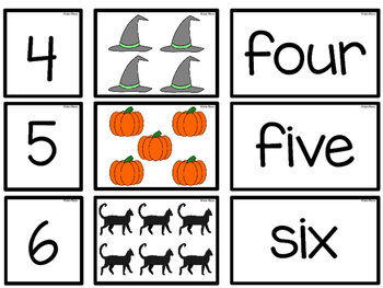  Halloween  Math Matching  Number  Word Cards Puzzles by 