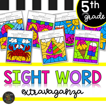Preview of Fifth Grade Summer Themed Sight Word Color by Code End of the Year Activities