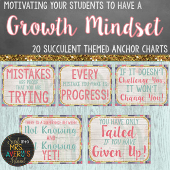 Preview of Growth Mindset Posters Succulent Theme
