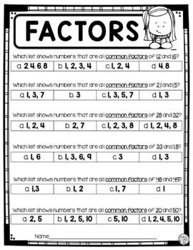 GCF Greatest Common Factor Activity for 4th Grade Math by Count on Tricia