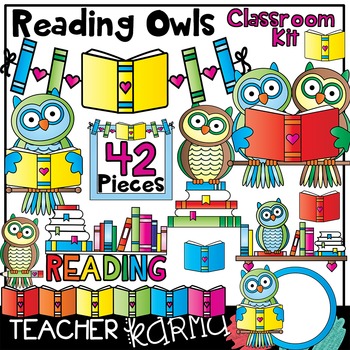 Preview of Reading Owls & Books Clipart * Classroom Kit * BUNDLE