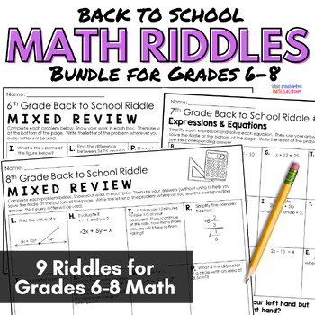 Preview of Back to School Math Review Riddle Worksheets