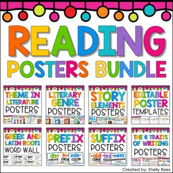 Preview of Reading Posters BUNDLE | Reading Genre Posters, Theme, Story Elements, More!