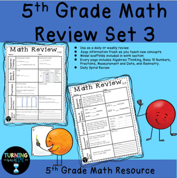 Preview of  5th Grade Daily Math Spiral Review for Test Prep Set 3