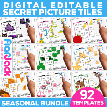 Preview of Mystery Picture Templates SEASONAL Bundle | Google Slides PowerPoint | Editable