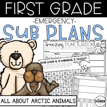 Preview of February First Grade Emergency Sub Plans | No Prep Arctic Animals Lesson Plan