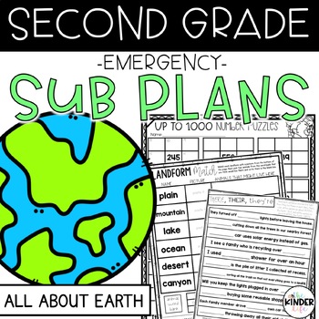 Preview of April Second Grade Emergency Sub Plans | Earth Day | NO PREP Sub Plans for 2nd