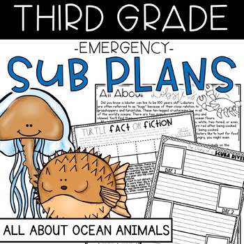 Preview of Ocean Animals Emergency Third Grade Sub Plans | June | NO PREP Sub Plans for 3rd