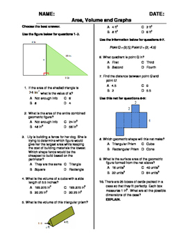 Preview of (6th Grade) Area and Volume QUIZ