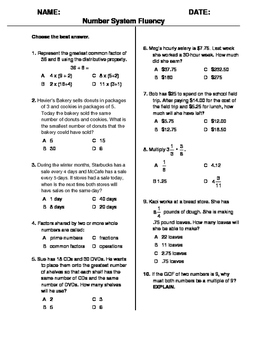 Preview of (6th Grade) Number System Fluency QUIZ