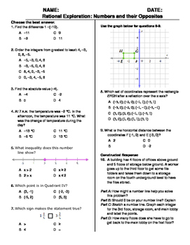 Preview of (6th Grade) Rational Exploration - Numbers and their Opposites QUIZ