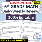 ⭐6th Grade SPIRAL MATH REVIEW Common Core | Print & Digital