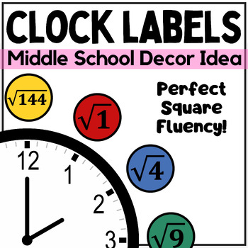 Preview of ⭐ 6th grade Math Posters Perfect Square Root Black Colorful Clock Labels Decor